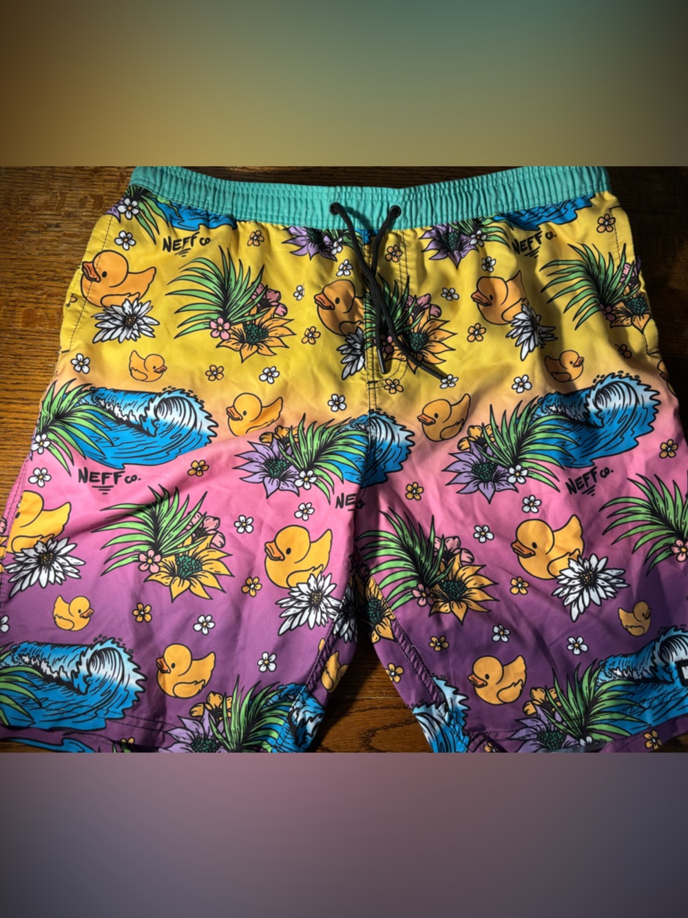 Neff Multicolor Tropical Rubber Duck Swim Shorts - Yellow, Pink, Teal, Blue
